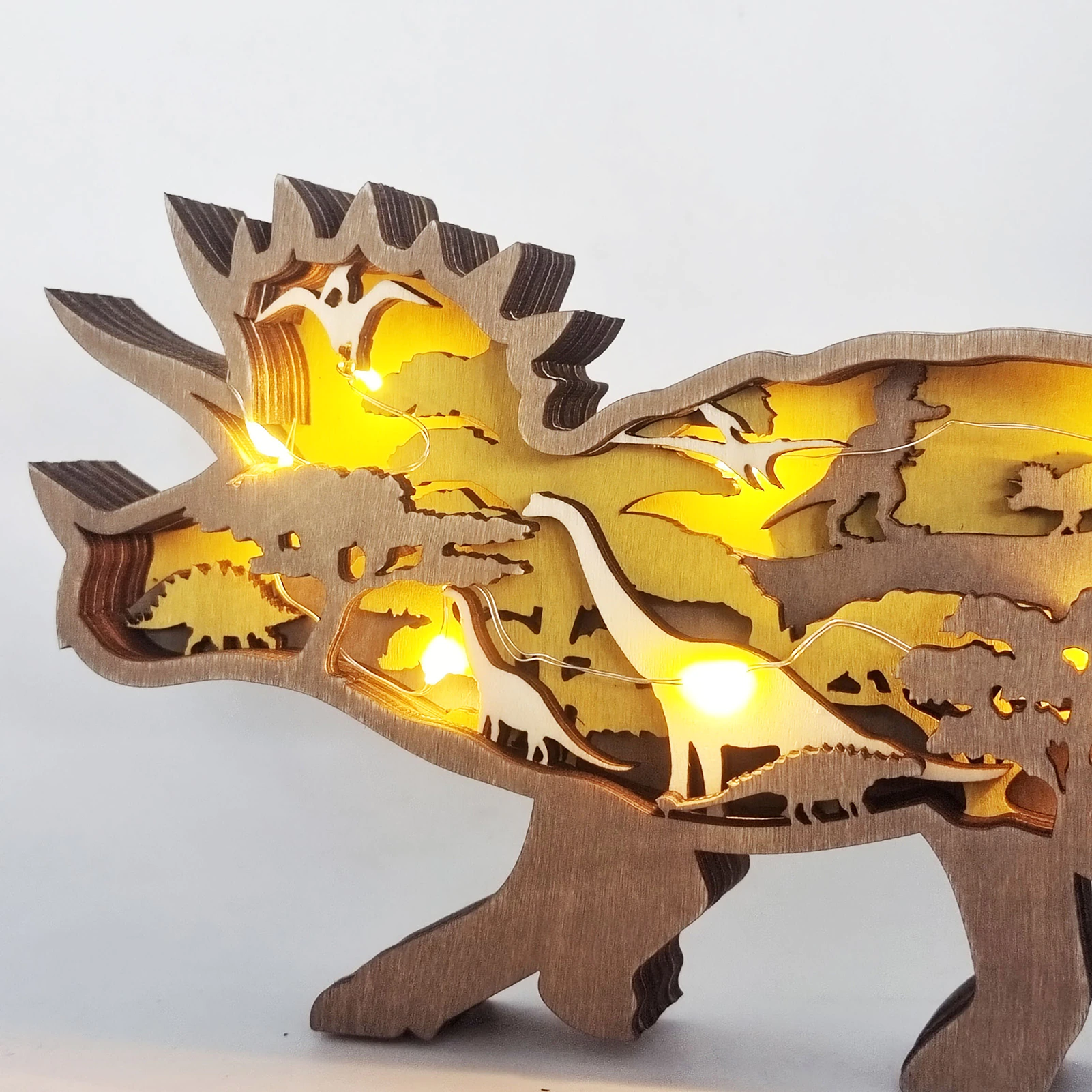 3D Drewniane Figury Dinozaurów z Dokładnym Grawerem
