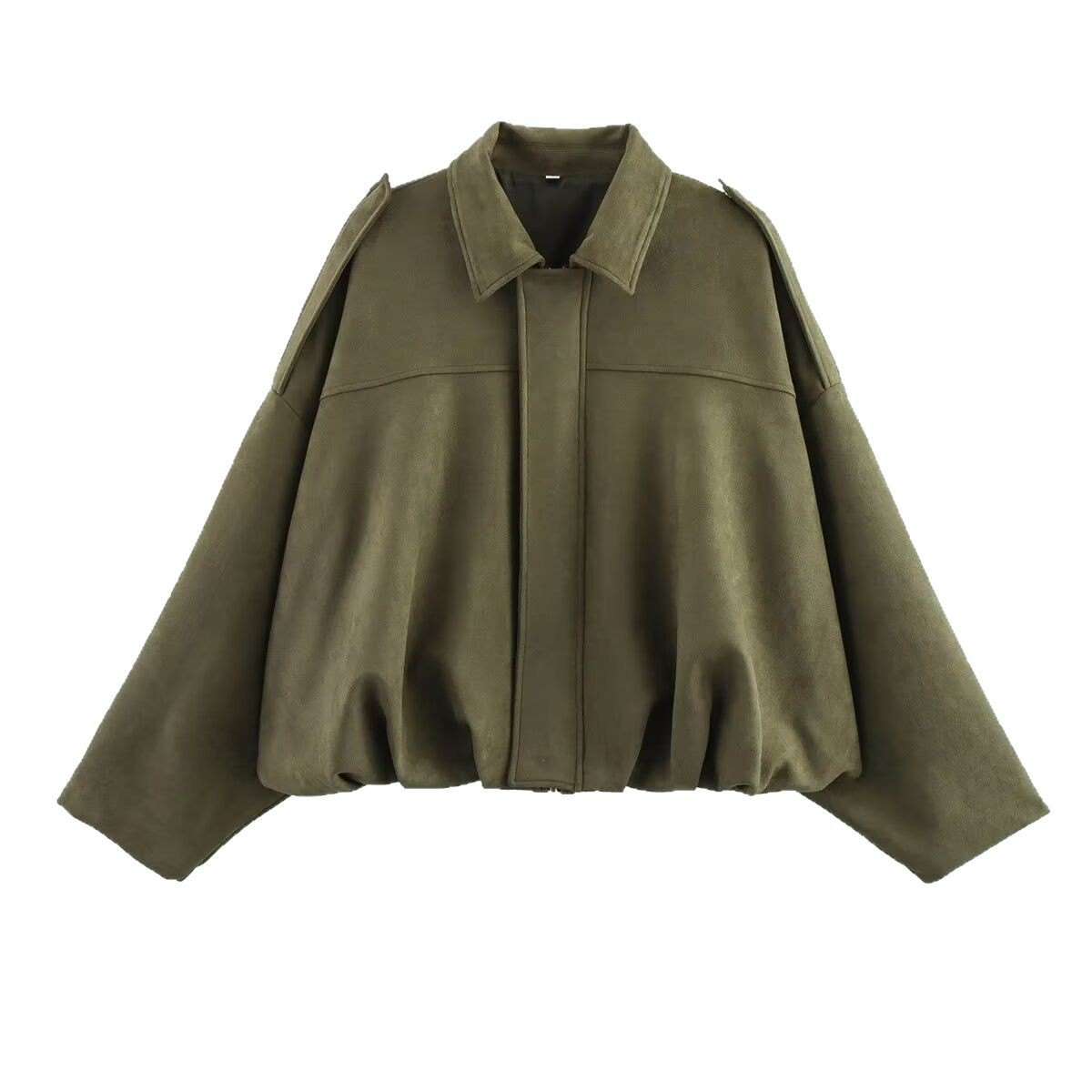 Oversized Damska Kurtka Bomber – Miękka Tkanina z Odwróconym Kołnierzem i Epoletem