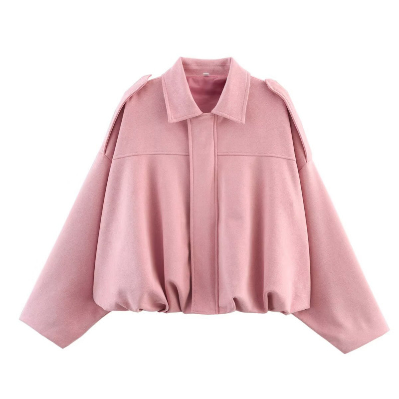 Oversized Damska Kurtka Bomber – Miękka Tkanina z Odwróconym Kołnierzem i Epoletem
