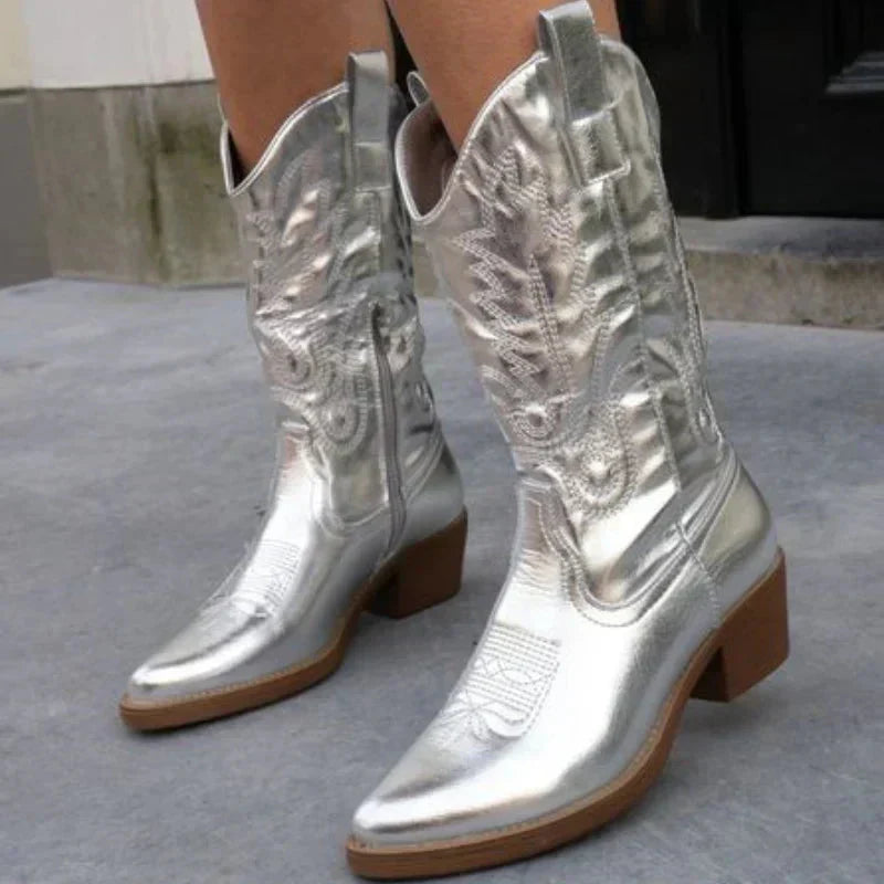 CAIT | Eleganckie metaliczne botki damskie