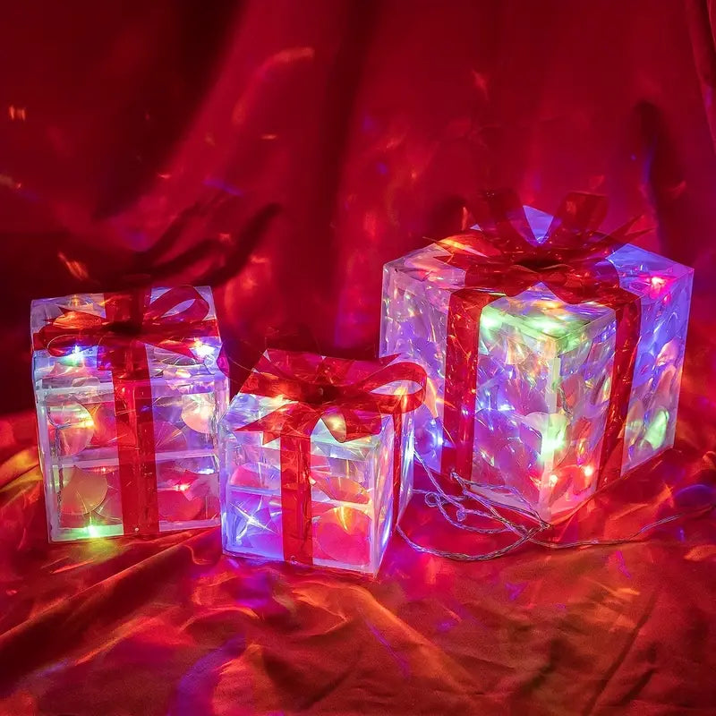GlowBox – Zestaw 3 LEDowych Pudełek Prezentowych do Dekoracji Świątecznej