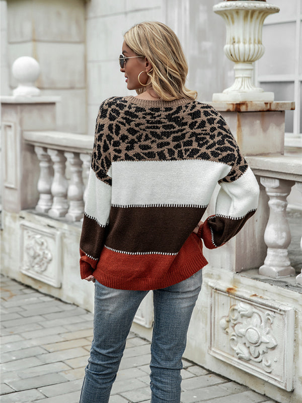 Elena - Damski sweter z panterkowym wzorem i kolorowymi blokami