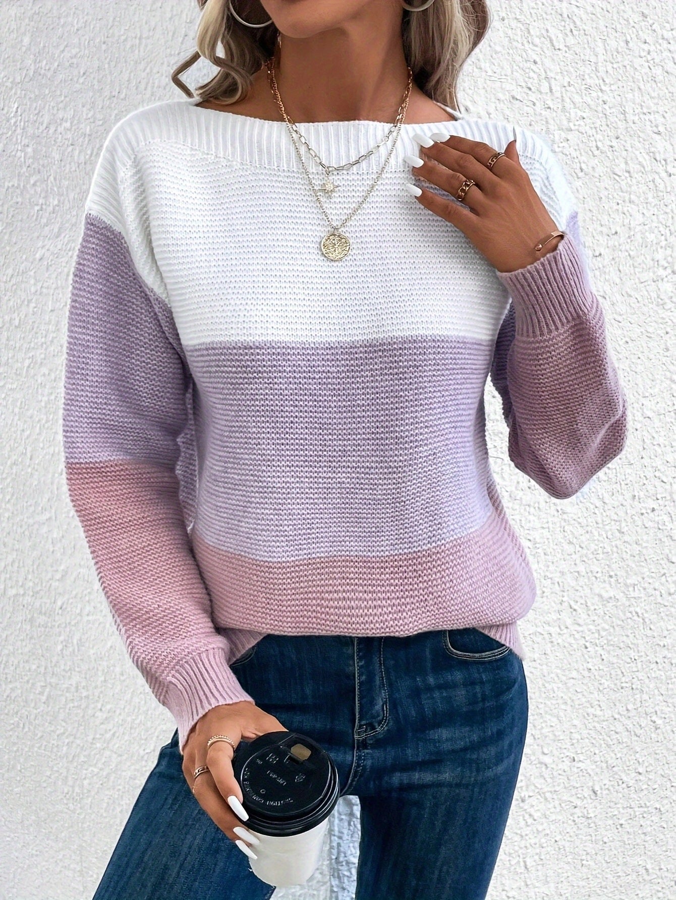 ELARA – Stylowy damski sweter w kolorze blokowym