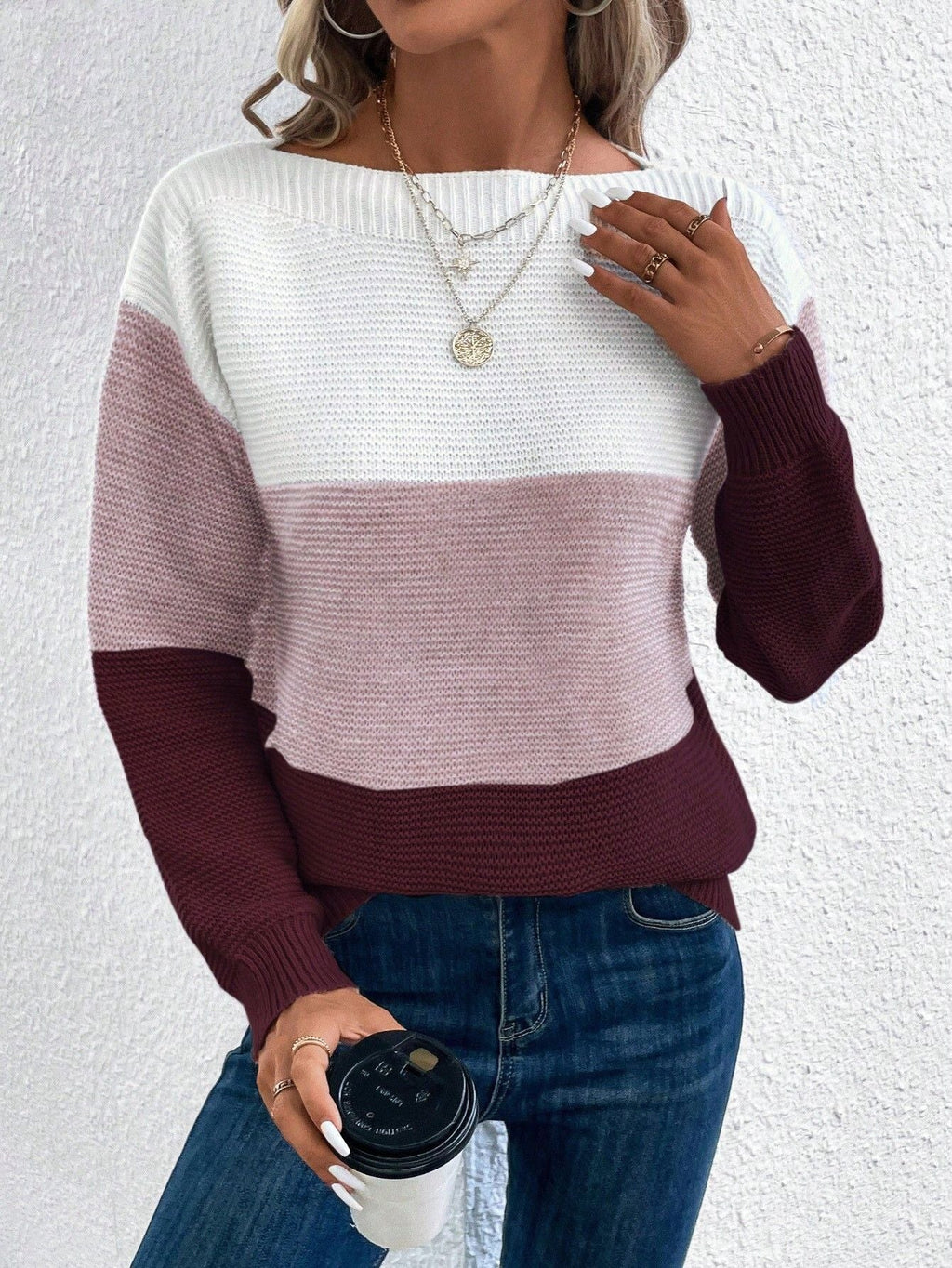 ELARA – Stylowy damski sweter w kolorze blokowym