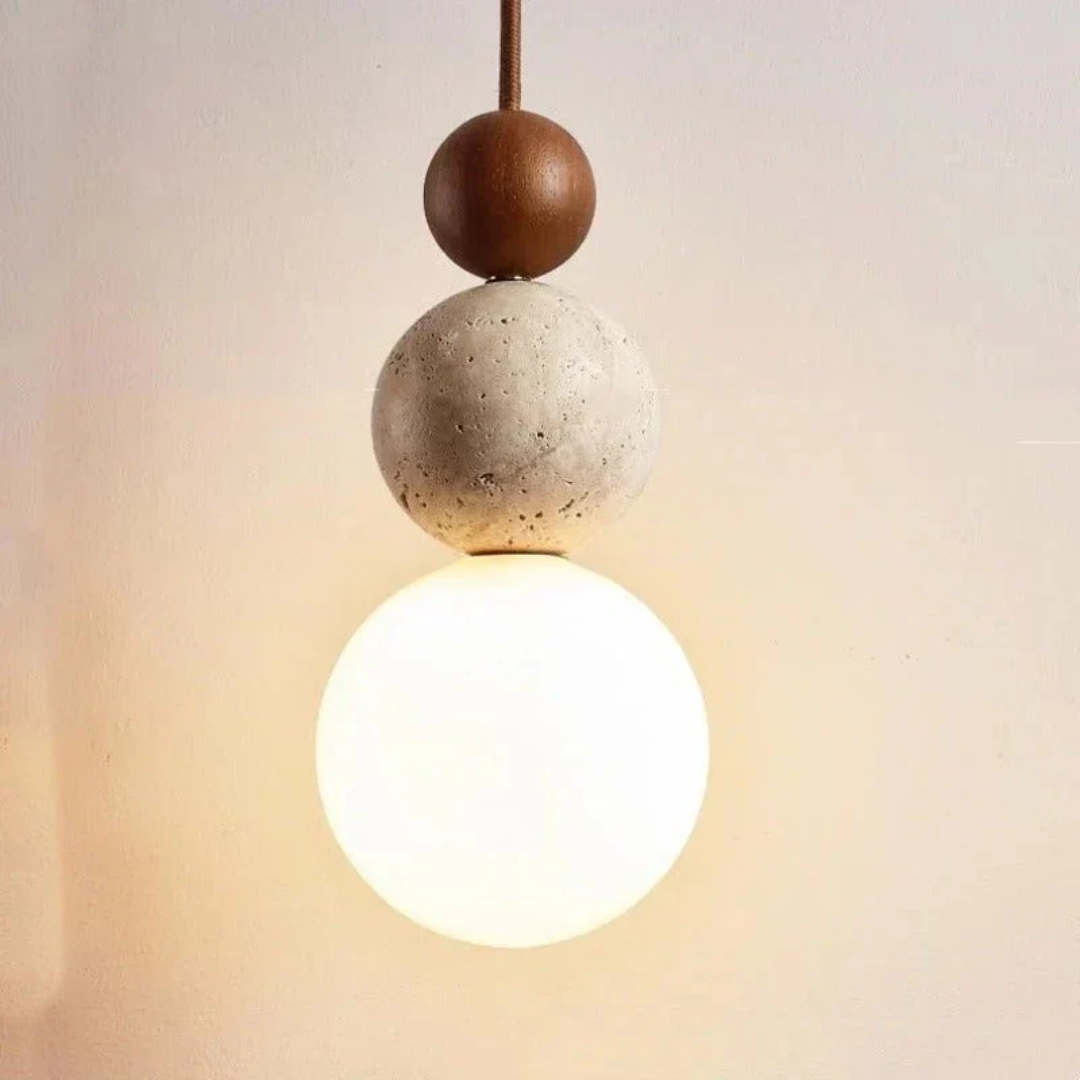 Nowoczesna lampa wisząca z trawertynu i mahoniu - Kolekcja NaturaLuxe