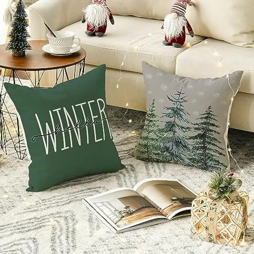 MerryCushion – Zielona Poszewka na Poduszkę z Motywem Świątecznym 45x45 cm