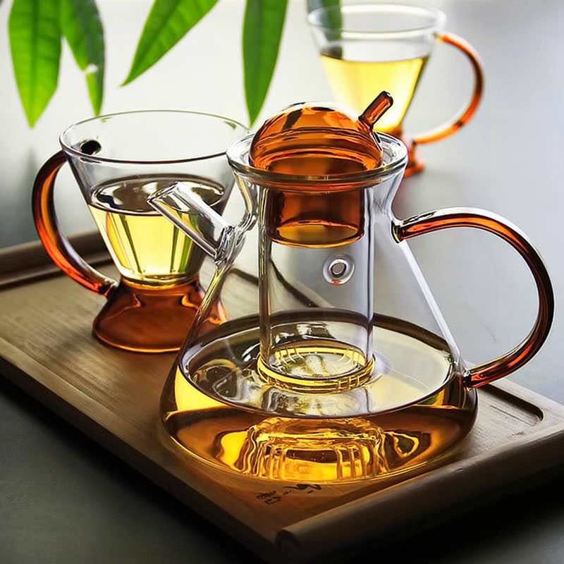 ClearBrew | Elegancki zestaw szklanych dzbanków i filiżanek odpornych na ciepło - doskonały do parzenia herbaty luzem z minimalistycznym stylem