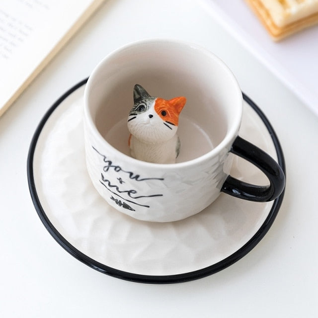 CatPeek | Tajemniczy ceramiczny kubek do kawy z ukrytą figurką kota
