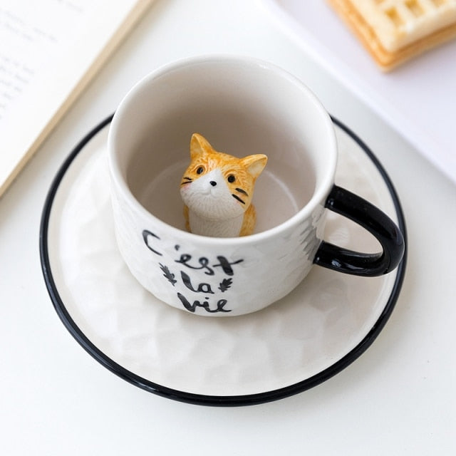 CatPeek | Tajemniczy ceramiczny kubek do kawy z ukrytą figurką kota
