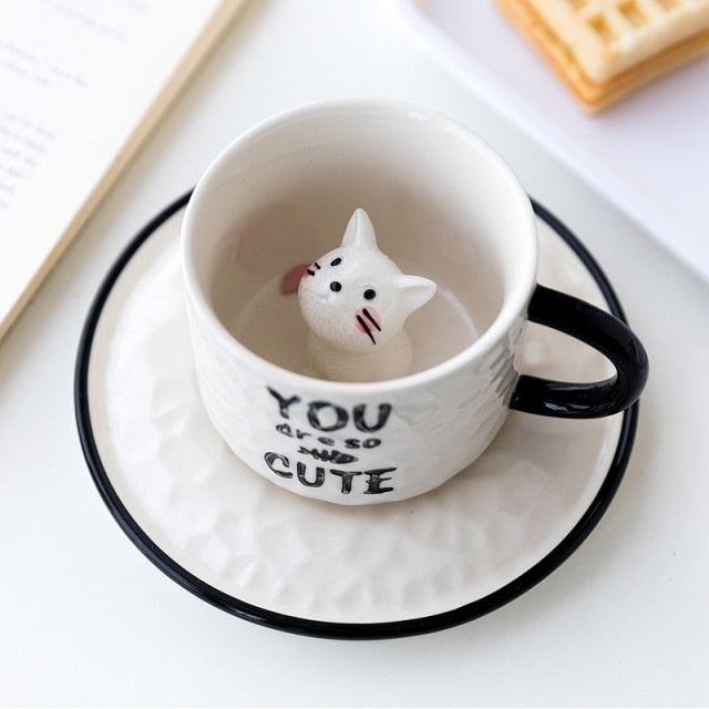 CatPeek | Tajemniczy ceramiczny kubek do kawy z ukrytą figurką kota