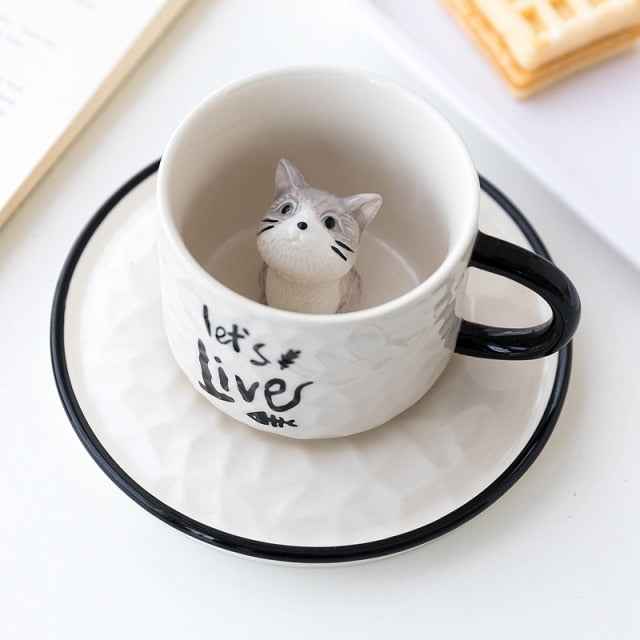 CatPeek | Tajemniczy ceramiczny kubek do kawy z ukrytą figurką kota