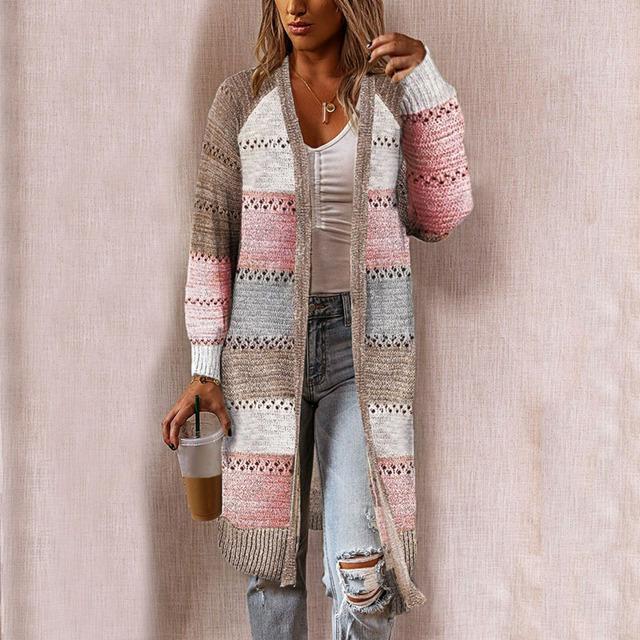 Mara - Damski sweter boho z paskowym wzorem i długim krojem