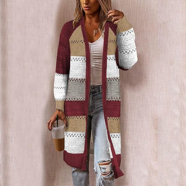 Mara - Damski sweter boho z paskowym wzorem i długim krojem