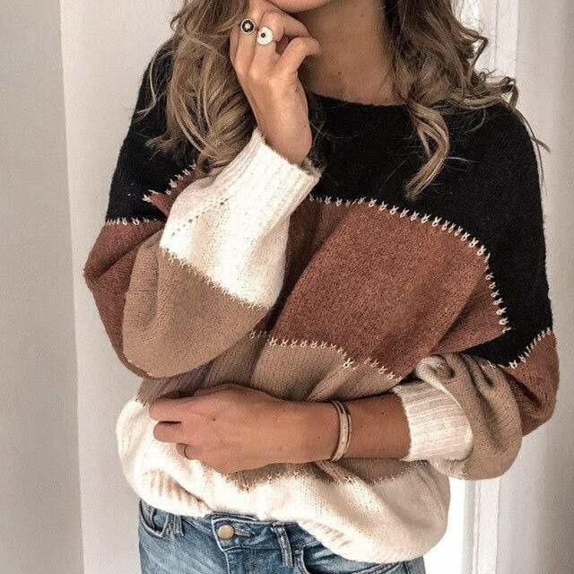 Lotte - Kolorowy blokowy sweter damski w oversize'owym kroju