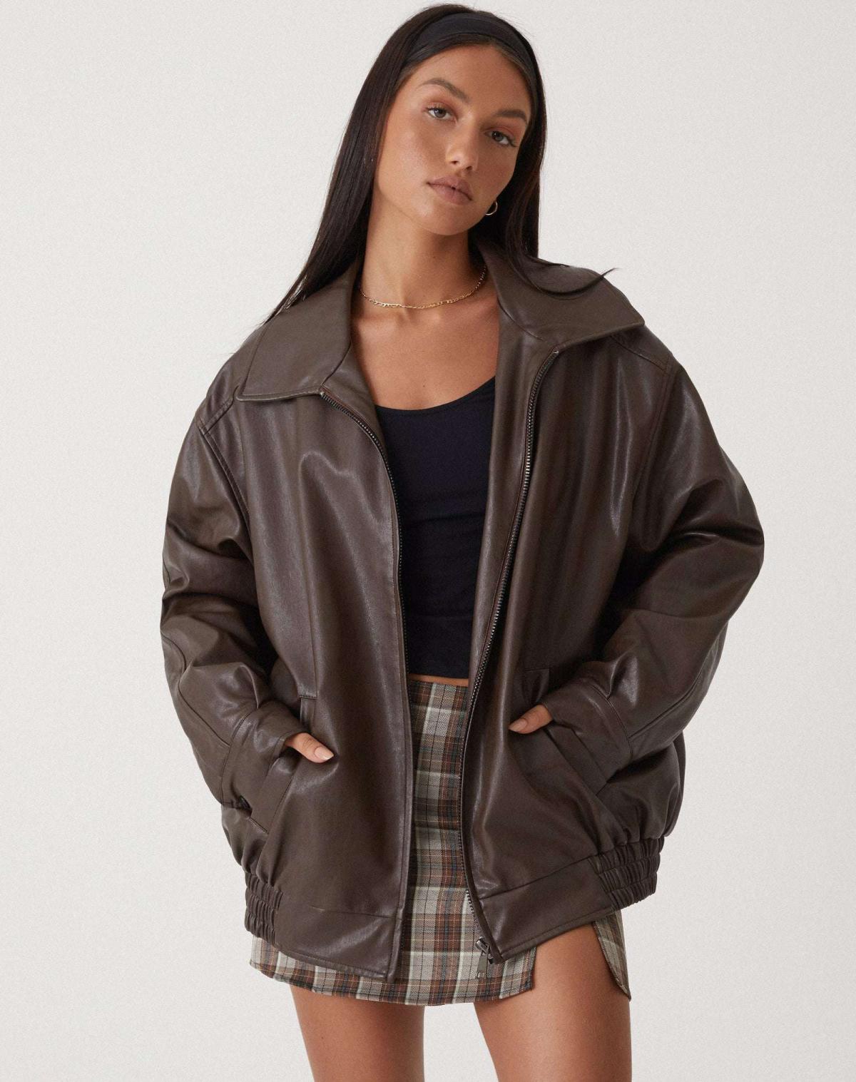 Stylowa Oversize Lekka Kurtka Skórzana Damska